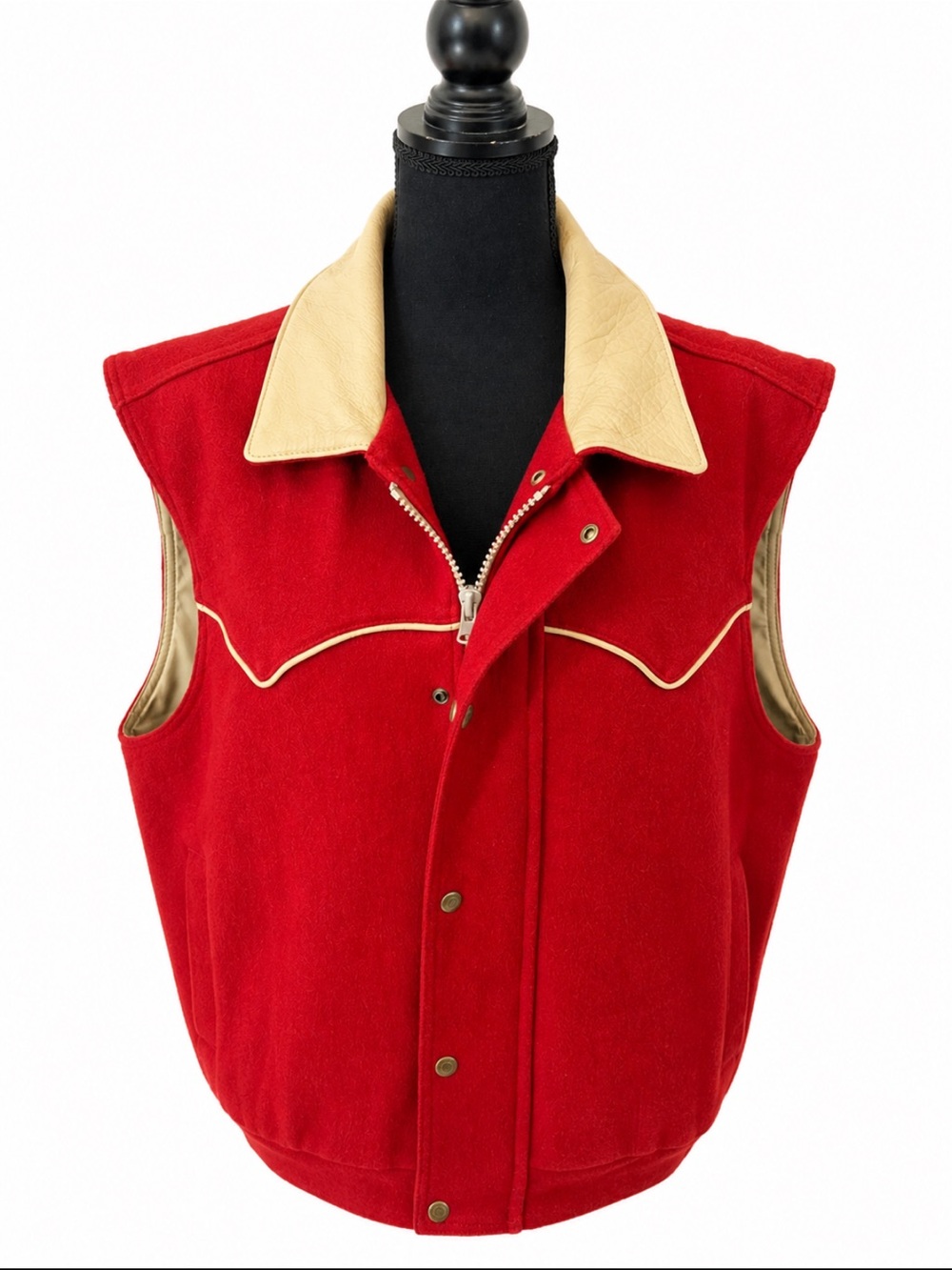 Schaefer Outfitter 715 Red Wool Leather Trim Western Ranch Vest USA 2XL